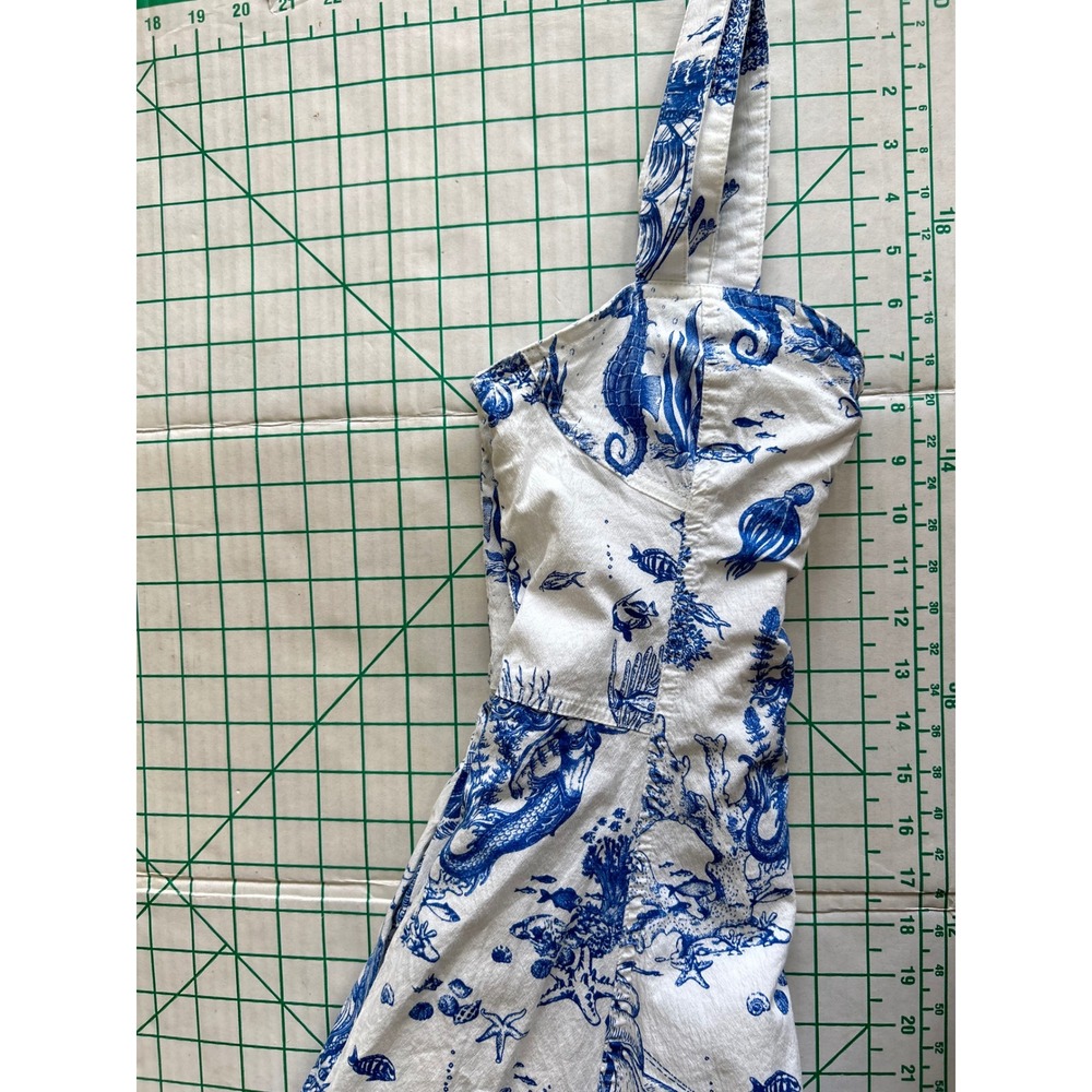 Avec Les Filles Blue White Mermaid Toile Nautical Midi Dress Size 4 sweetheart - Picture 7 of 11